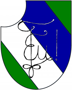 Farbschild der C.E.St.V. Europa - grün, blau, weiß grün, mit Zirkel in der Mitte